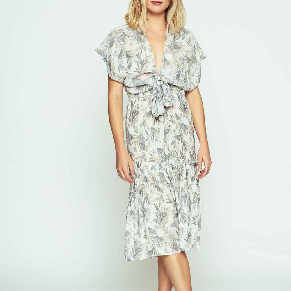 Sam & Lavi Samira Floral Palm Print Tie Front Midi Dress -